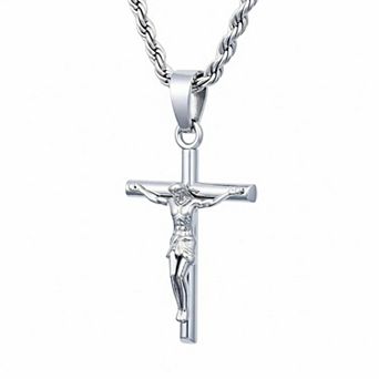 18K Plated Crucifix Cross Necklace 22" Rope Chain Unisex Faith Jewelry