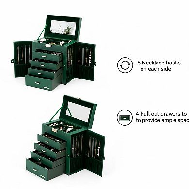 ZUQIETA Synthetic Leather Mirrored Watch Jewelry Organizer Lockable Storage Case