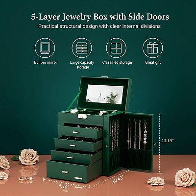 ZUQIETA Synthetic Leather Mirrored Watch Jewelry Organizer