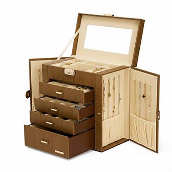 ZUQIETA Synthetic Leather Mirrored Watch Jewelry Organizer Lockable Storage Case