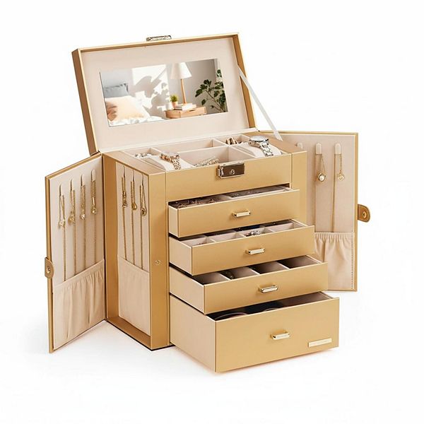 ZUQIETA Synthetic Leather Mirrored Watch Jewelry Organizer
