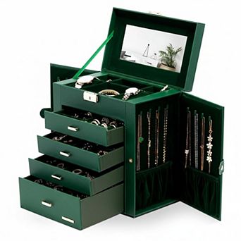 ZUQIETA Synthetic Leather Mirrored Watch Jewelry Organizer Lockable Storage Case