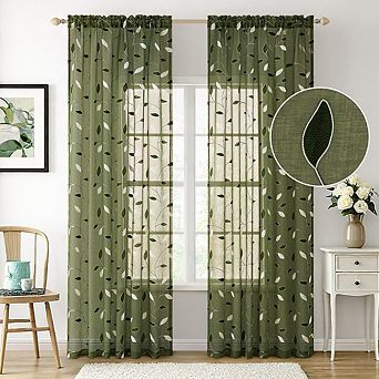 Sheer Embroidered Leaf Curtains for Living Room and Bedroom Decor