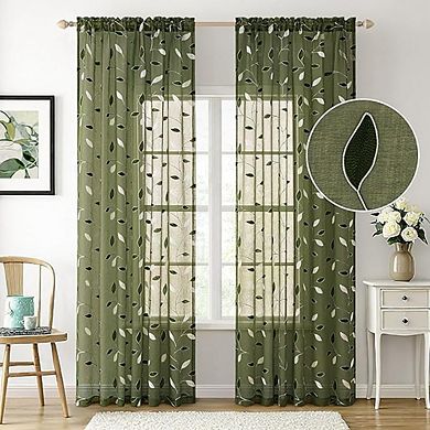Sheer Embroidered Leaf Curtains for Living Room and Bedroom Decor