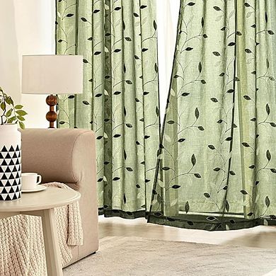 Sheer Embroidered Leaf Curtains for Living Room and Bedroom Decor