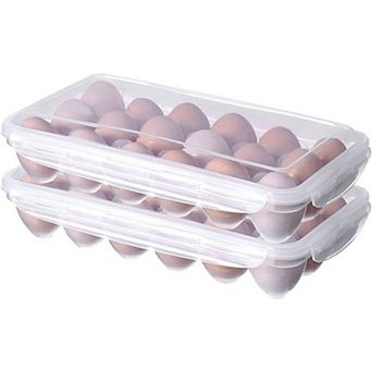 2-Pack Covered Egg Holders for Refrigerator, Plastic Container Fits 18 Eggs