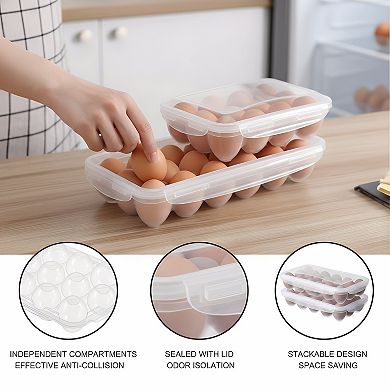 2-Pack Covered Egg Holders for Refrigerator, Plastic Container Fits 18 Eggs