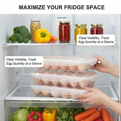 2-Pack Covered Egg Holders for Refrigerator, Plastic Container Fits 18 Eggs