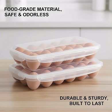 2-Pack Covered Egg Holders for Refrigerator, Plastic Container Fits 18 Eggs