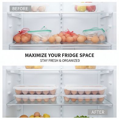 2-Pack Covered Egg Holders for Refrigerator, Plastic Container Fits 18 Eggs