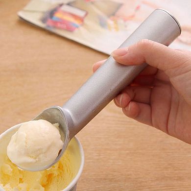 Aluminum Household Non-Stick Bowl Head Ice Cream Scoop Spoon Dipper Silver Tone 1PC
