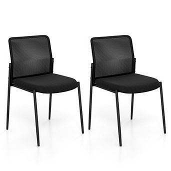 Waiting Room Chair Set of 2 with Ergonomic Mesh Backrest and Padded Seat Black