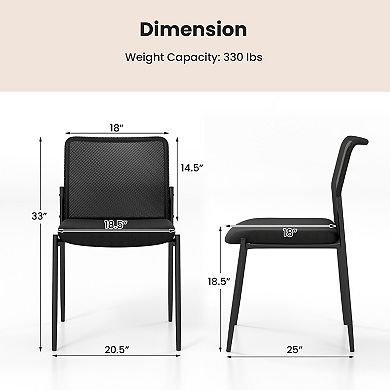 Waiting Room Chair Set of 2 with Ergonomic Mesh Backrest and Padded Seat Black
