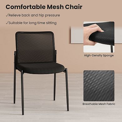 Waiting Room Chair Set of 2 with Ergonomic Mesh Backrest and Padded Seat Black