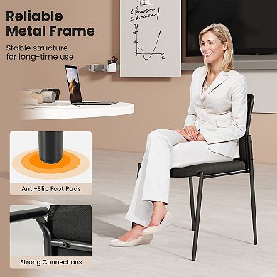 Waiting Room Chair Set of 2 with Ergonomic Mesh Backrest and Padded Seat Black