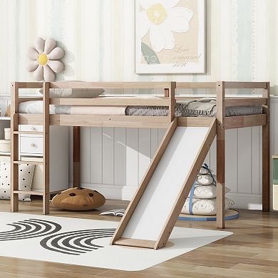 Whisen Twin Size Loft Bed with Slide, Ladder and Safety Guardrails