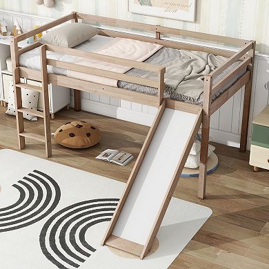 Whisen Twin Size Loft Bed with Slide, Ladder and Safety Guardrails
