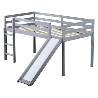 Whisen Twin Size Loft Bed with Slide, Ladder and Safety Guardrails