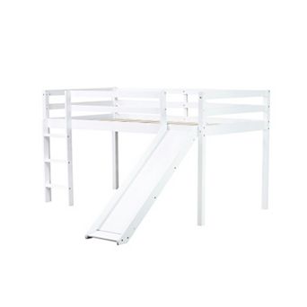 Whisen Twin Size Loft Bed with Slide, Ladder and Safety Guardrails