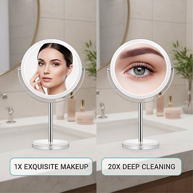 Double Sided 20X Magnifying Mirror 7.8", Tabletop with 360° Rotation for Vanity