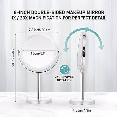 Double Sided 20X Magnifying Mirror 7.8", Tabletop with 360° Rotation for Vanity
