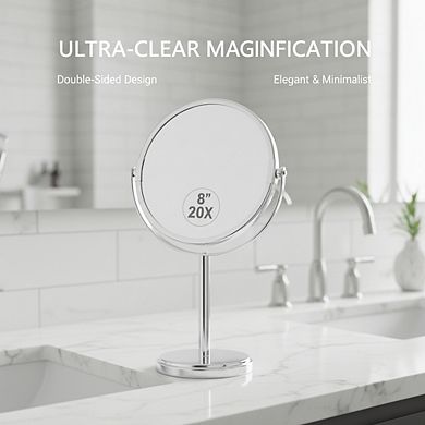 Double Sided 20X Magnifying Mirror 7.8", Tabletop with 360° Rotation for Vanity