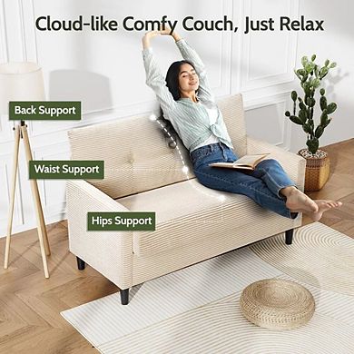 Maxspeed Loveseat Sofa Solid Wood Frame Corduroy Upholstery with Spring Cushion for Living Room