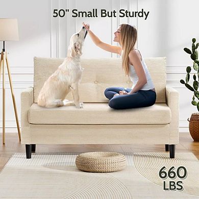 Maxspeed Loveseat Sofa Solid Wood Frame Corduroy Upholstery with Spring Cushion for Living Room