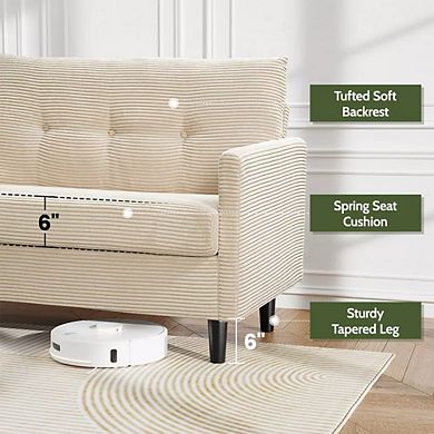 Maxspeed Loveseat Sofa Solid Wood Frame Corduroy Upholstery with Spring Cushion for Living Room
