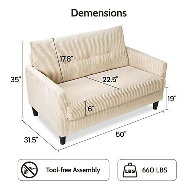 Maxspeed Loveseat Sofa Solid Wood Frame Corduroy Upholstery with Spring Cushion for Living Room