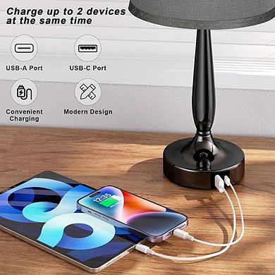 Touch Control Bedside Lamp with USB-C Port, 3-Level Dimmable Nightstand Lamp with LED