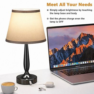 Touch Control Bedside Lamp with USB-C Port, 3-Level Dimmable Nightstand Lamp with LED