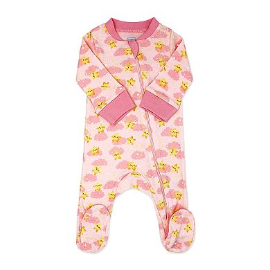 Baby Girls Pink Clouds and Let's Hug Zippered Footed Sleeper