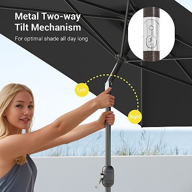 Sonkuki 10×6.5ft Rectangular Outdoor Patio Market Umbrella for Deck, Garden and Poolside