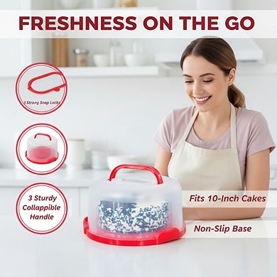Large Round Cake Carrier 10", Multi-Purpose 5-Section with Collapsible Handles