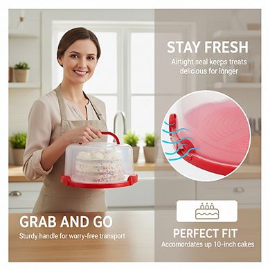 Large Round Cake Carrier 10", Multi-Purpose 5-Section with Collapsible Handles