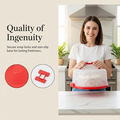 Large Round Cake Carrier 10", Multi-Purpose 5-Section with Collapsible Handles
