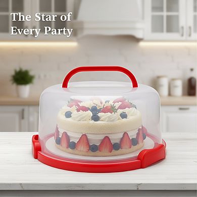 Large Round Cake Carrier 10", Multi-Purpose 5-Section with Collapsible Handles