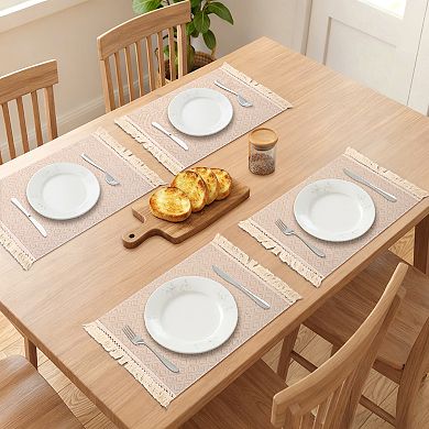 Rustic Placemats Set of 4 Polyester Mats with Tassels for Dining Table Washable Mat 17.7x11.8 Inch