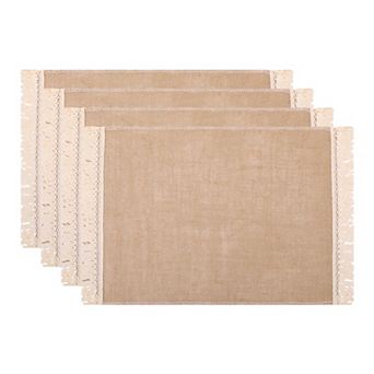 Rustic Placemats Set of 4 Polyester Mats with Tassels for Dining Table Washable Mat 17.7x11.8 Inch