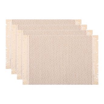 Rustic Placemats Set of 4 Polyester Mats with Tassels for Dining Table Washable Mat 17.7x11.8 Inch
