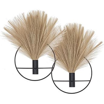 Boho Metal Wall Decor with Hanging Faux Pampas Grass Set of Two Multicolor