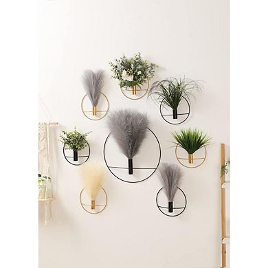 Boho Metal Wall Decor with Hanging Faux Pampas Grass Set of Two Multicolor