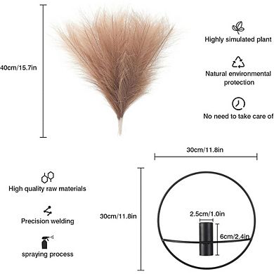 Boho Metal Wall Decor with Hanging Faux Pampas Grass Set of Two Multicolor