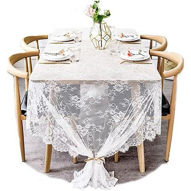 White Lace Tablecloth Overlay, Embroidered, Elegant, Decorative