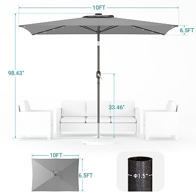 Sonkuki 10×6.5ft LED Rectangular Outdoor Patio Market Umbrella for Deck, Garden and Poolside