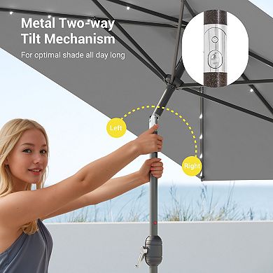 Sonkuki 10×6.5ft LED Rectangular Outdoor Patio Market Umbrella for Deck, Garden and Poolside