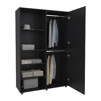 Eco High Two Door Freestanding Armoire With Hanging Rod And Interior Shelves, Compact Bedroom.