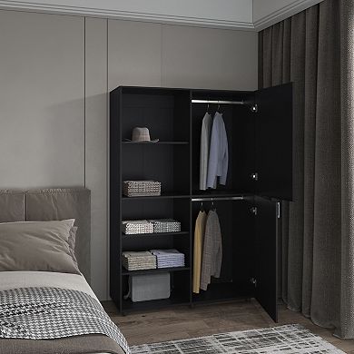 Eco High Two Door Freestanding Armoire With Hanging Rod And Interior Shelves, Compact Bedroom.