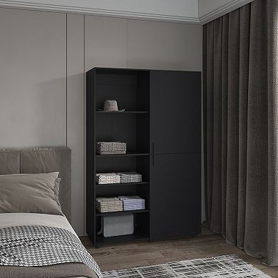Eco High Two Door Freestanding Armoire With Hanging Rod And Interior Shelves, Compact Bedroom.